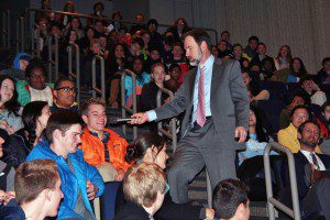 Joel Feldman interacting with students during an EndDD presentation at Shady Side Academy in Pittsburgh, 2014