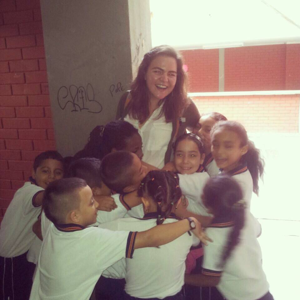 Jamie with her students in Columbia