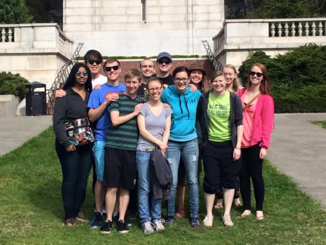 Madeline Gross (rear, brown hat) and her fellow CU students in San Francisco